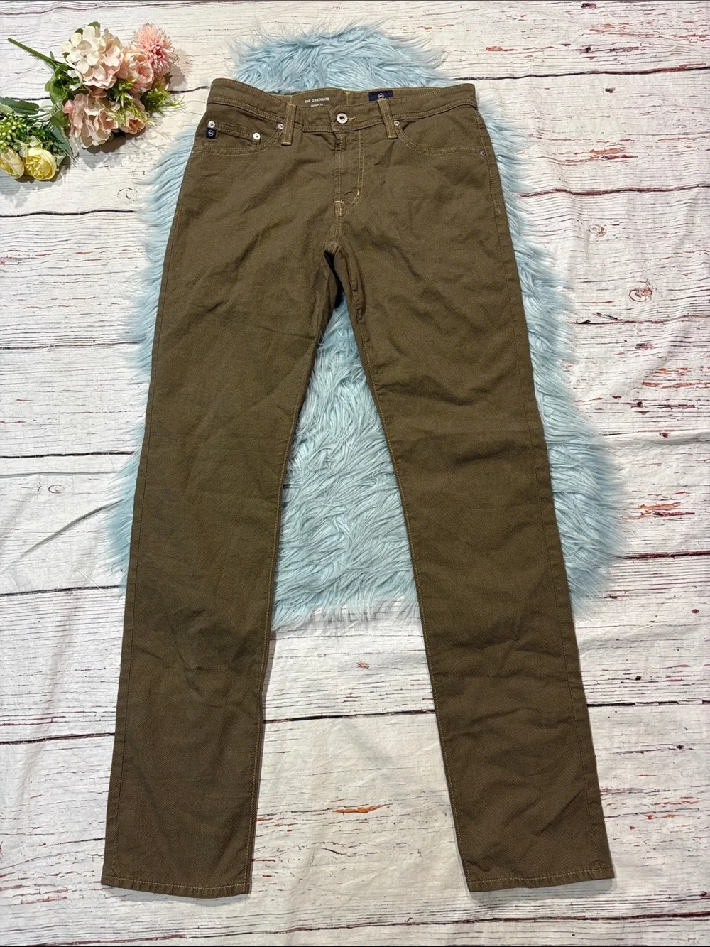 NWOT AG Adriano Goldschmied Textured Green Graduate Tailored Leg Trousers